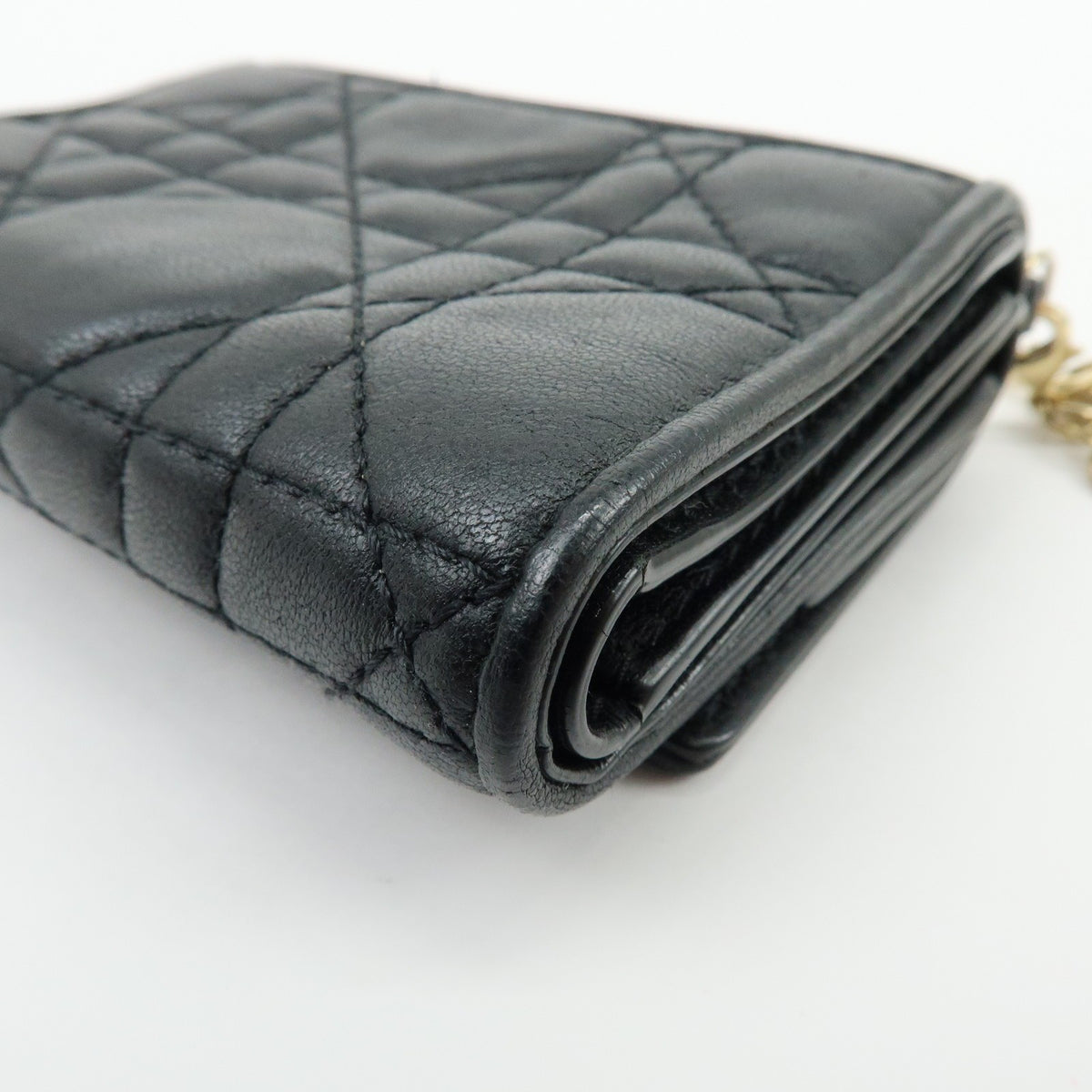 Christian Dior Lady Dior Lotus Cannage Quilt Lambskin Black Leather Wallets Accessory (Pre-Owned)