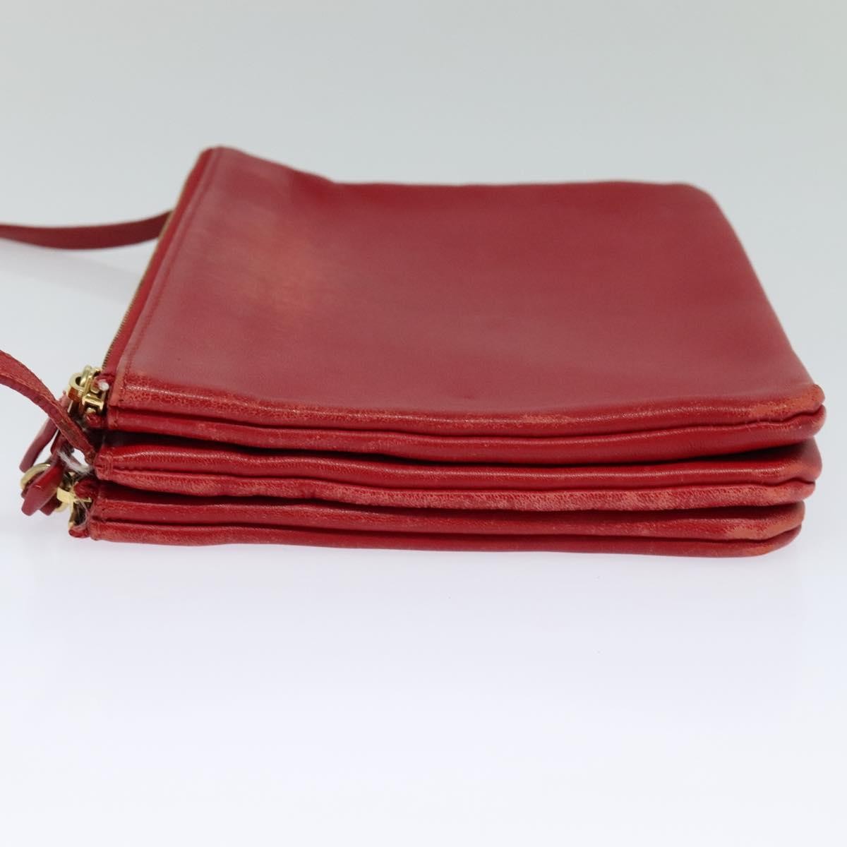 Celine Trio Zip Clutch Leather Red Leather Clutche & Pouche Bag (Pre-Owned)