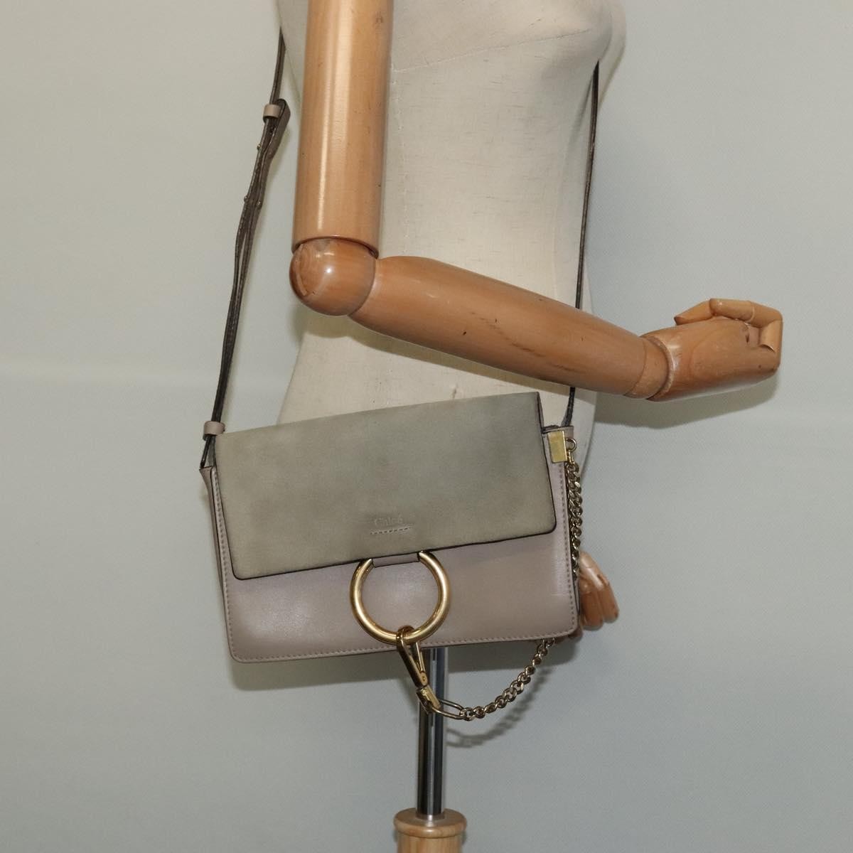 Chloe Faye Leather And Suede Gray Suede Shoulder Bag Bag (Pre-Owned)