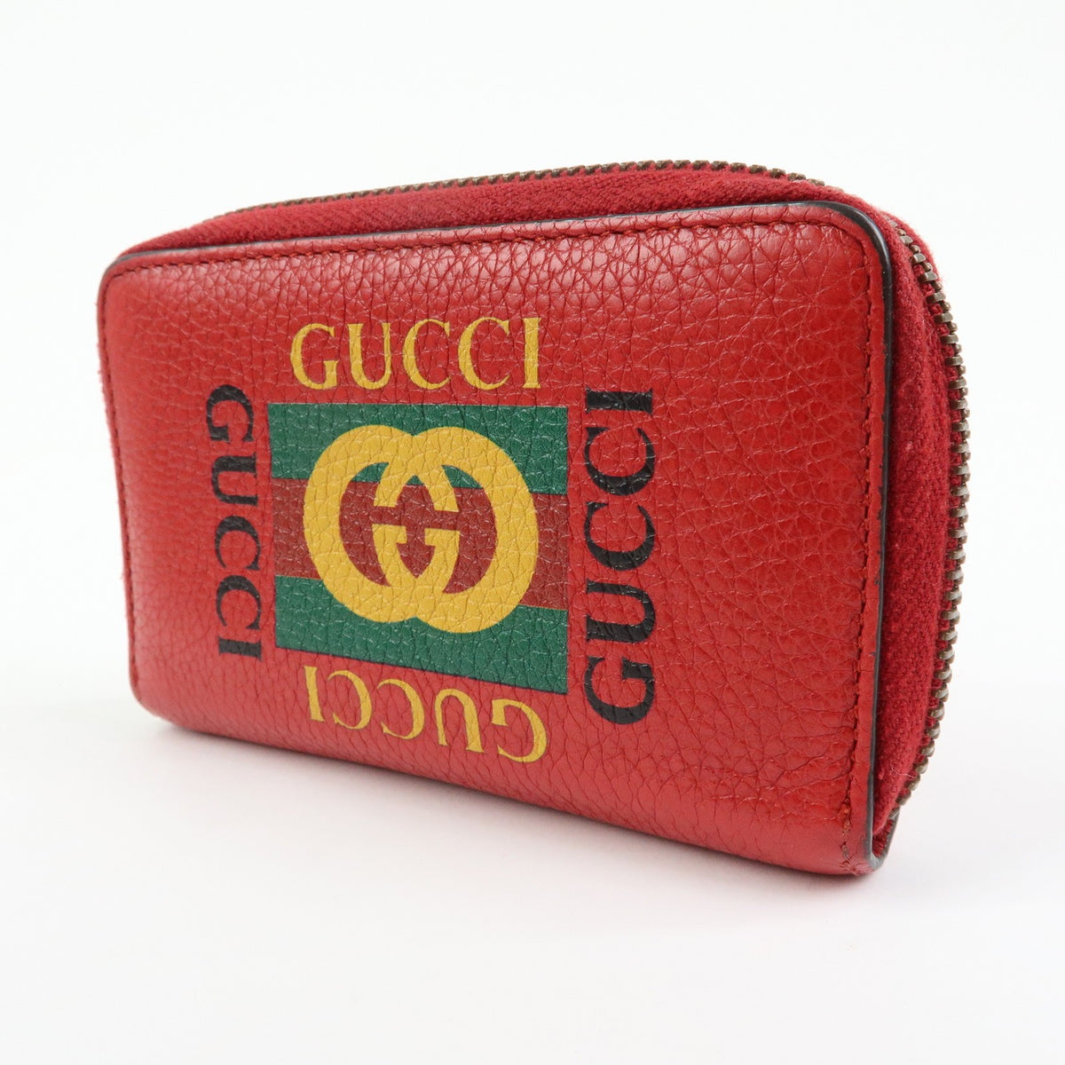 Gucci Logo Zip Card Case Printed Leather Red Leather Wallets Accessory (Pre-Owned)
