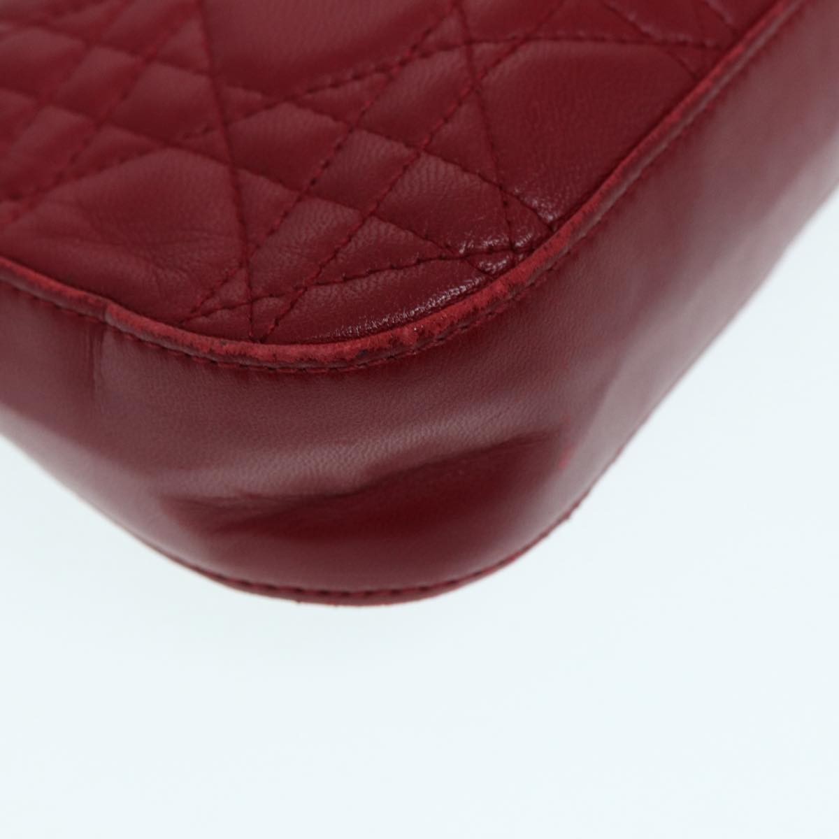 Christian Dior Lady Dior Zip Pochette Cannage Quilt Lambskin Red Leather Bag (Pre-Owned)