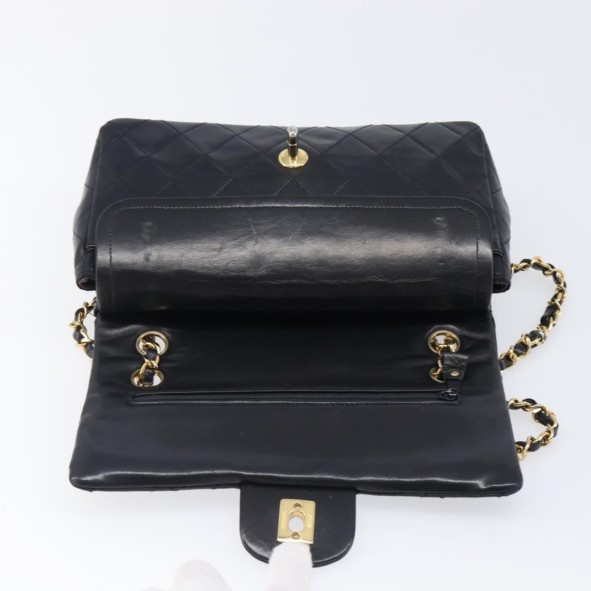 Chanel Vintage Classic Double Flap Quilted Lambskin Black Leather Shoulder Bag Bag (Pre-Owned)