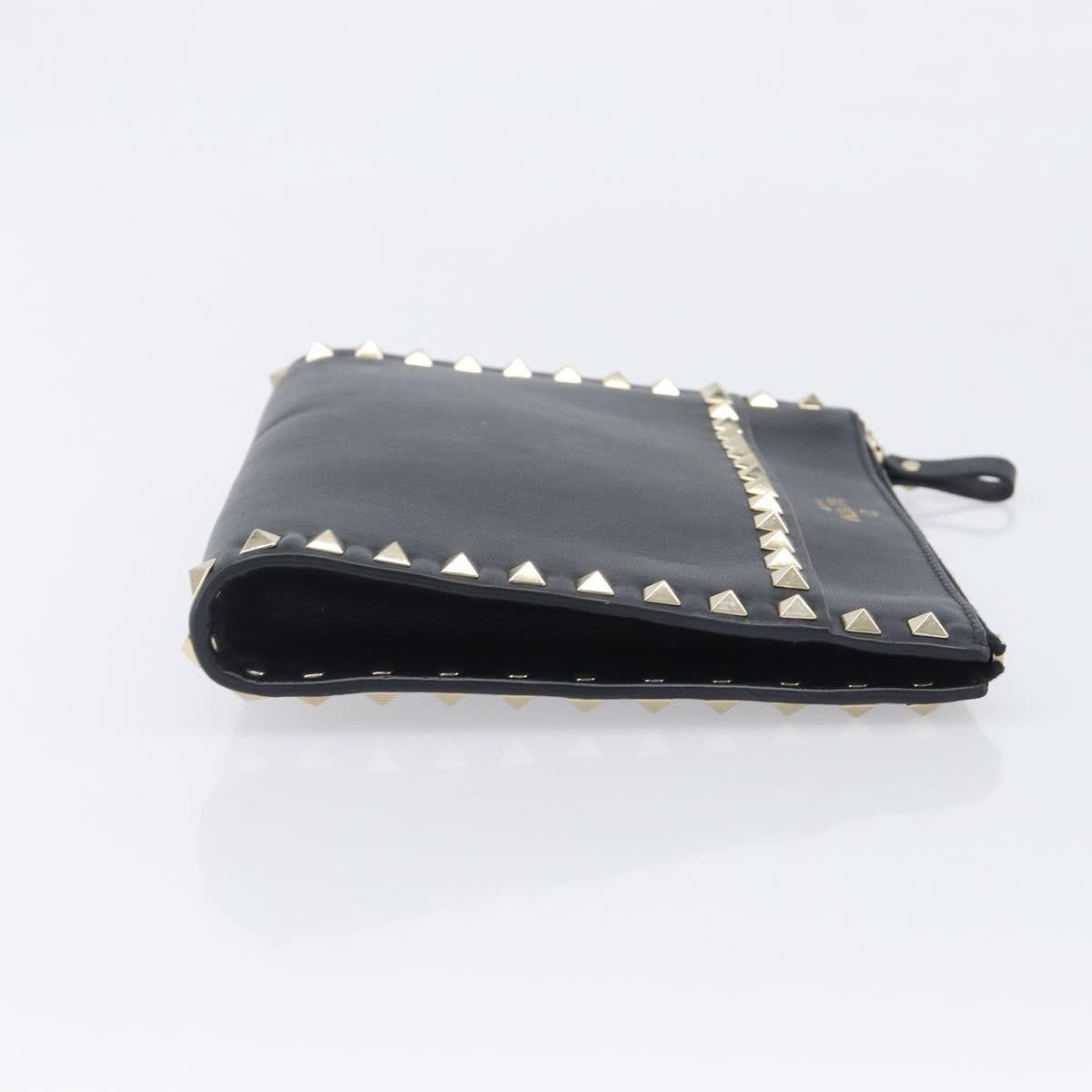 Valentino Garavani Rockstud Flat Wristlet Leather Black Leather Clutche & Pouche Bag (Pre-Owned)