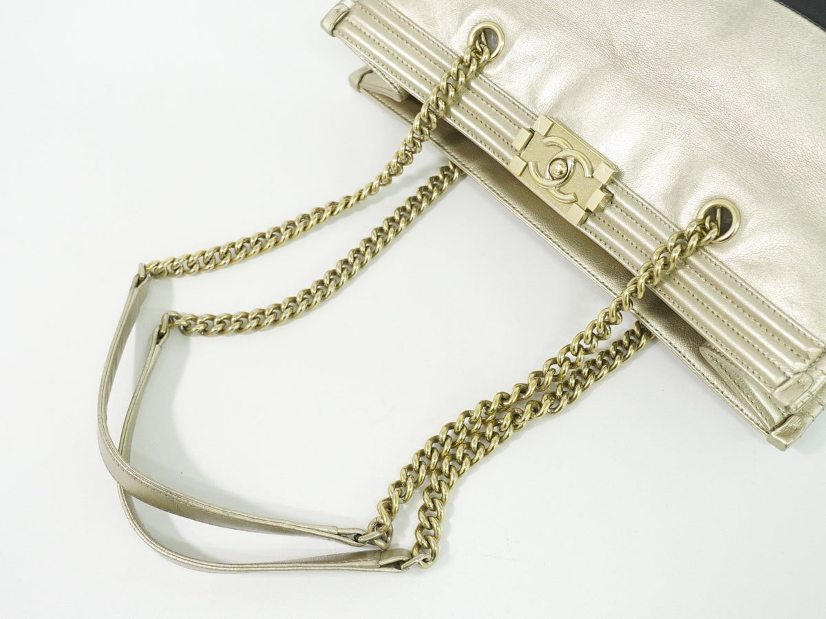 Chanel Boy Shopper Calfskin Gold Leather Tote Bag Bag (Pre-Owned)