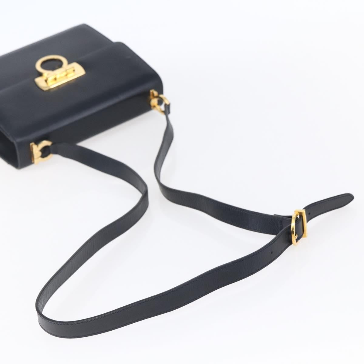 Salvatore Ferragamo Gancini Leather Navy Leather Shoulder Bag Bag (Pre-Owned)