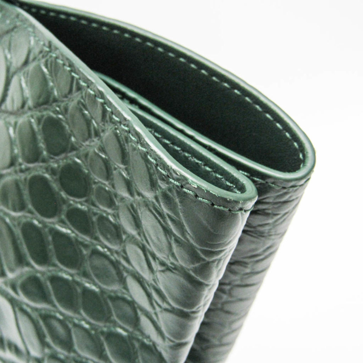 Bottega Veneta Doll Crocodile Embossed Leather Green Leather Tote Bag Bag (Pre-Owned)