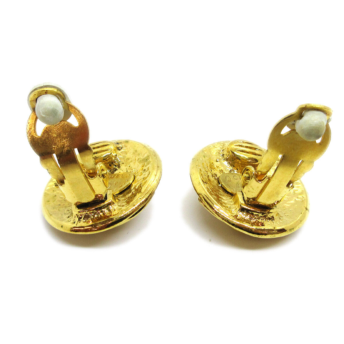 Chanel Vintage Cc Round Clip-On Metal Gold Gold_Plated Earrings Jewelry (Pre-Owned)