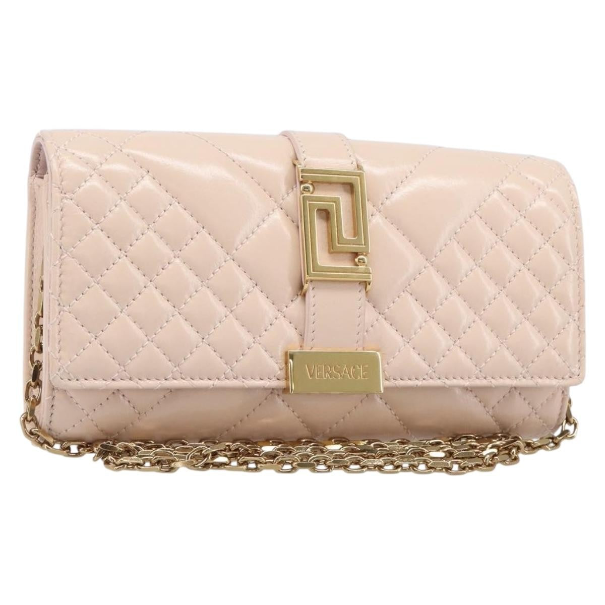 Versace Greca Goddess Convertible Clutch Leather Pink Leather Shoulder Bag Bag (Pre-Owned)
