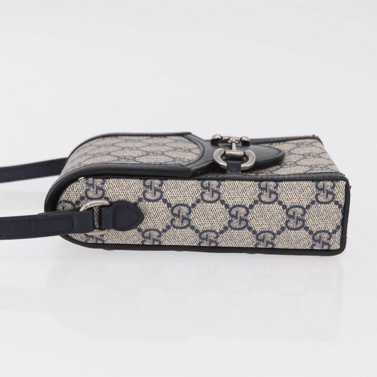 Gucci Horsebit 1955 Gg Coated Canvas With Leather Navy Canvas Crossbody Bag Bag (Pre-Owned)