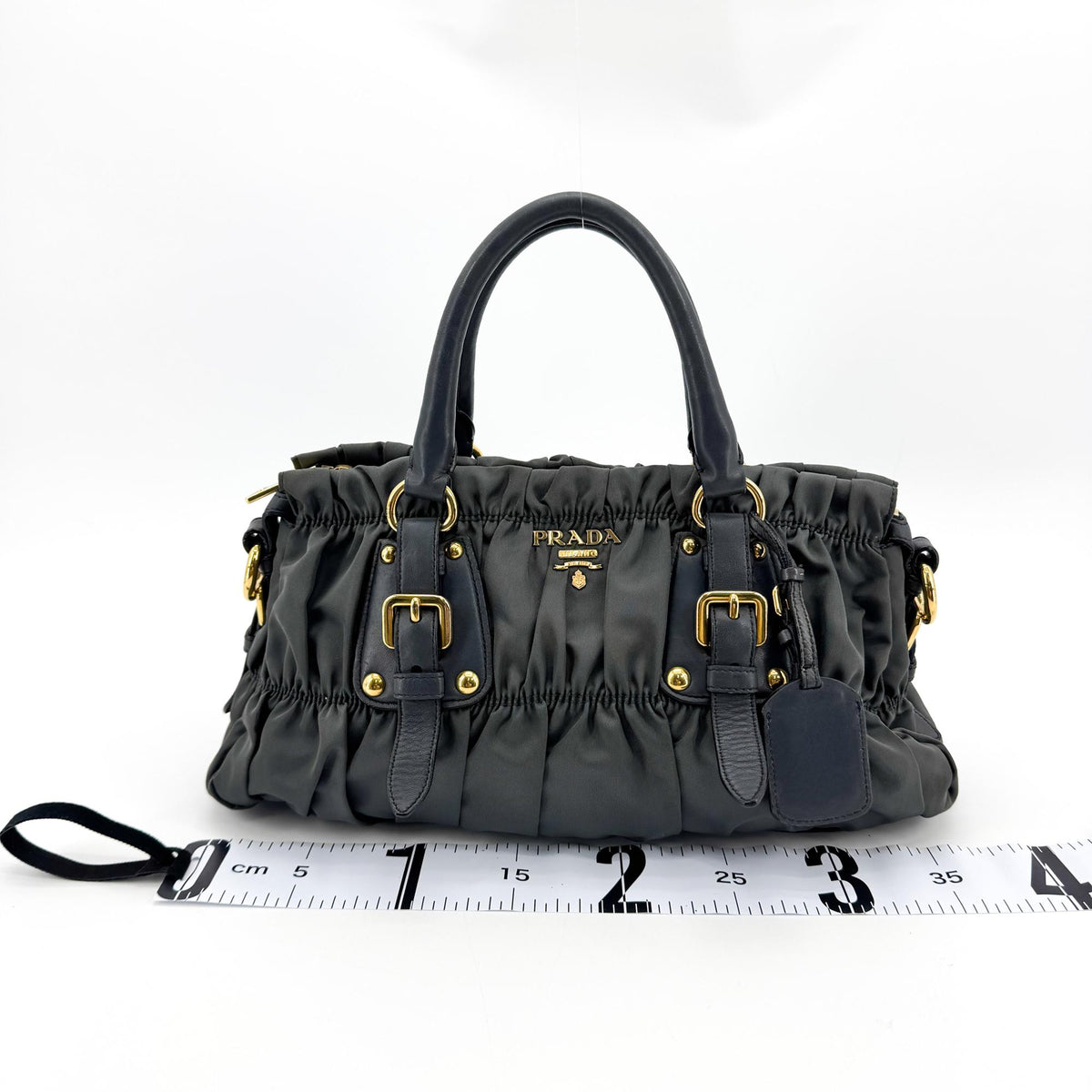 Prada Gaufre Nappa Leather Gray Nylon Tote Bag Bag (Pre-Owned)