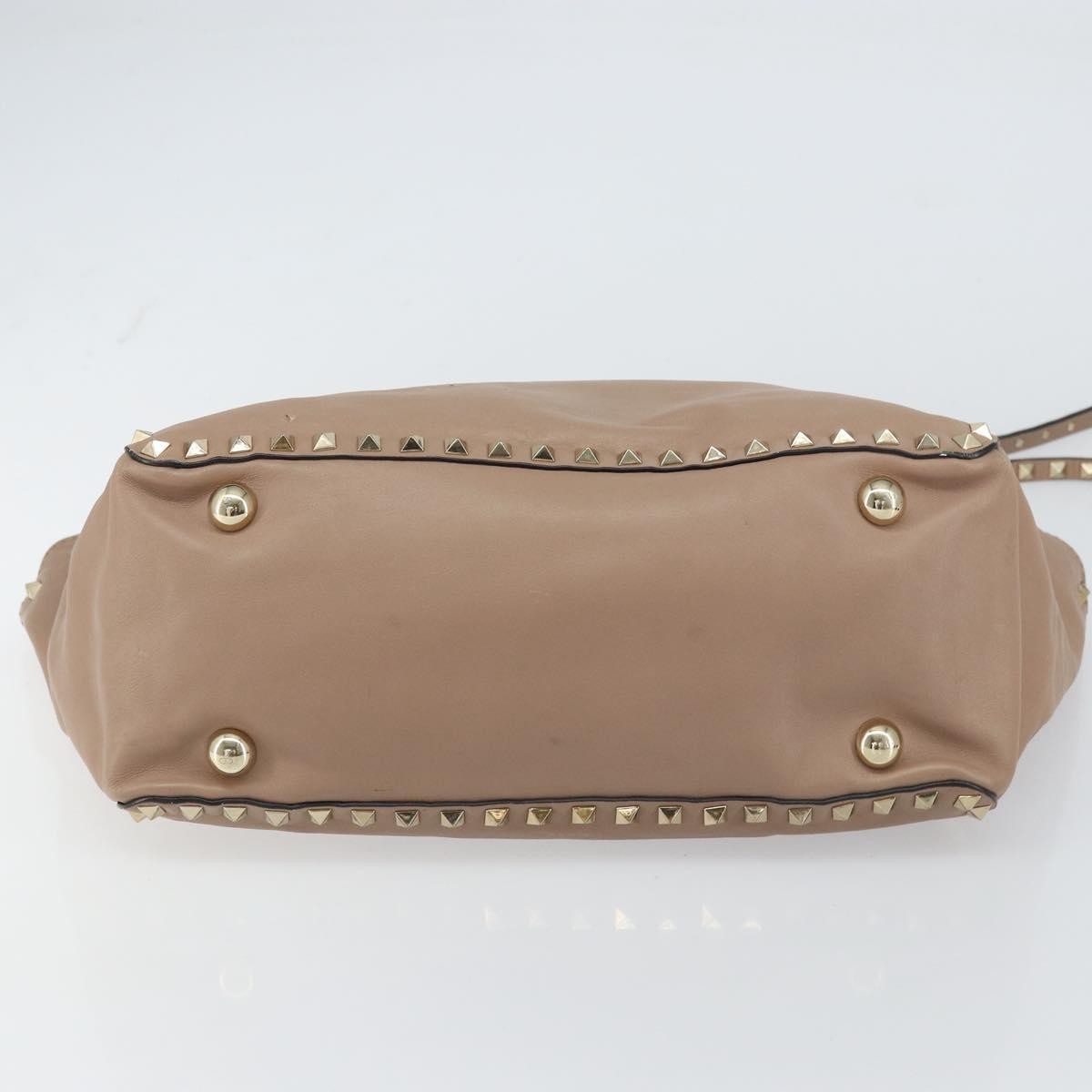 Valentino Garavani Rockstud Tote Soft Leather Beige Leather Tote Bag Bag (Pre-Owned)