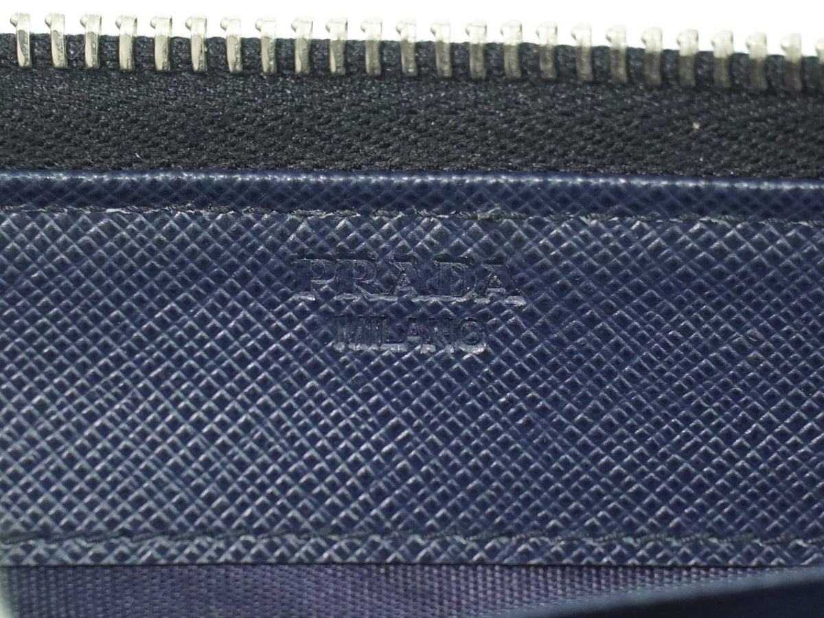 Prada Saffiano Leather Navy Leather Wallets Accessory (Pre-Owned)