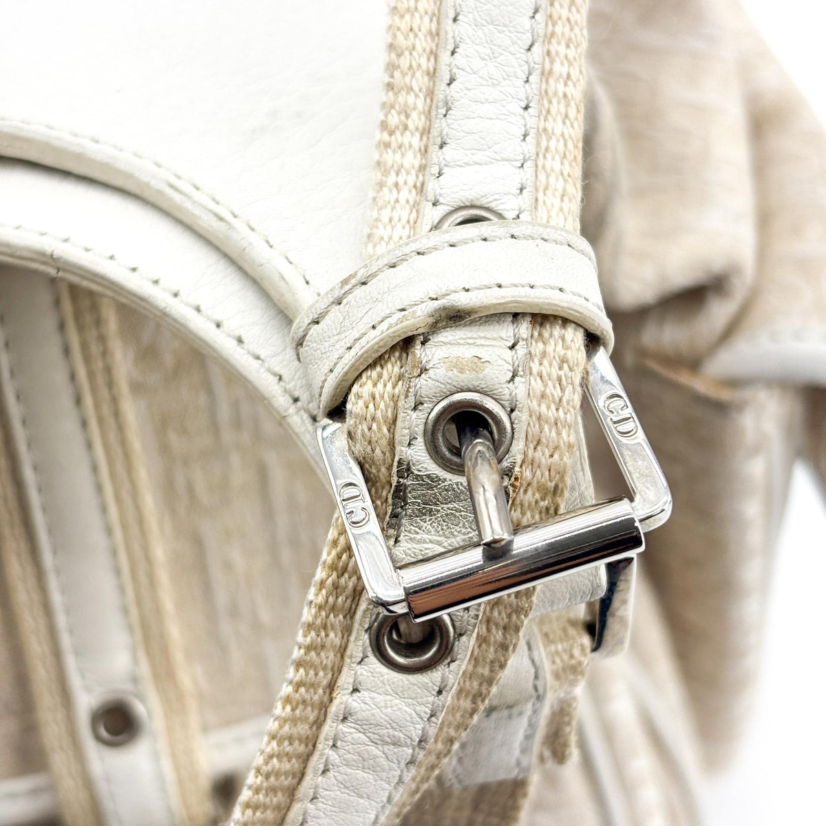 Christian Dior Vintage Trotter Street Chic Pocket Hobo Diorissimo Canvas White Canvas Shoulder Bag Bag (Pre-Owned)
