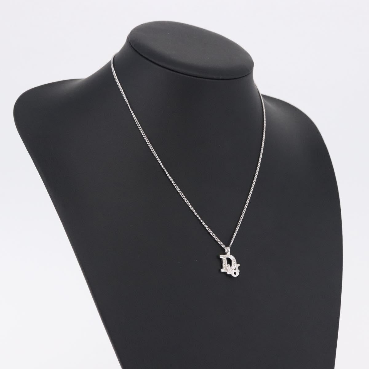 Christian Dior Vintage Dior Logo Metal And Crystal Silver Metal Necklace Jewelry (Pre-Owned)