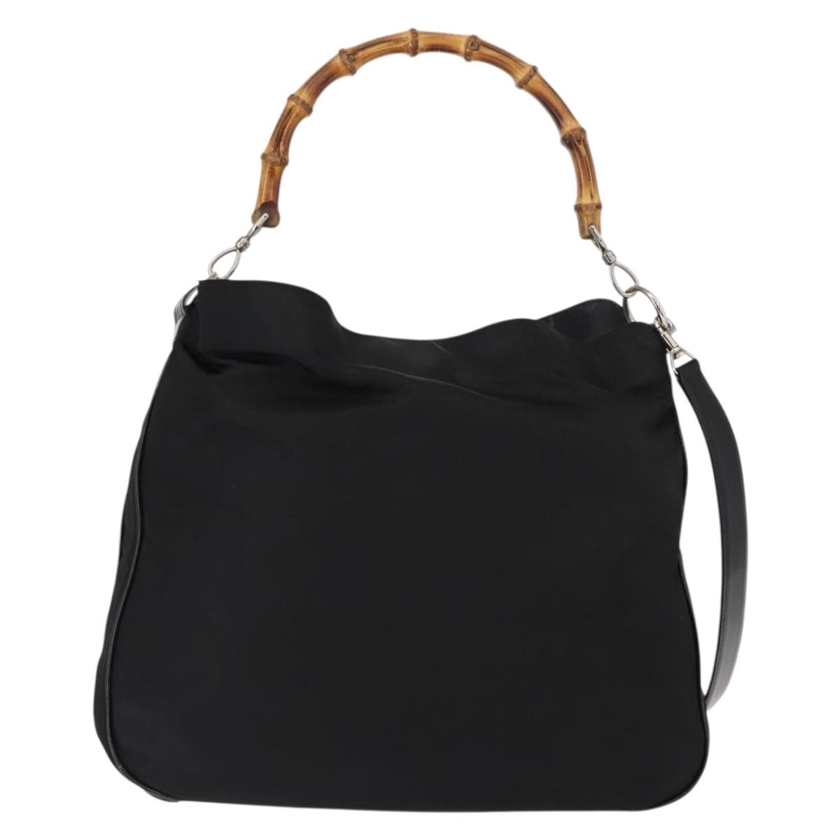 Gucci Vintage Bamboo Handle Nylon Black Nylon Handbag (Pre-Owned)