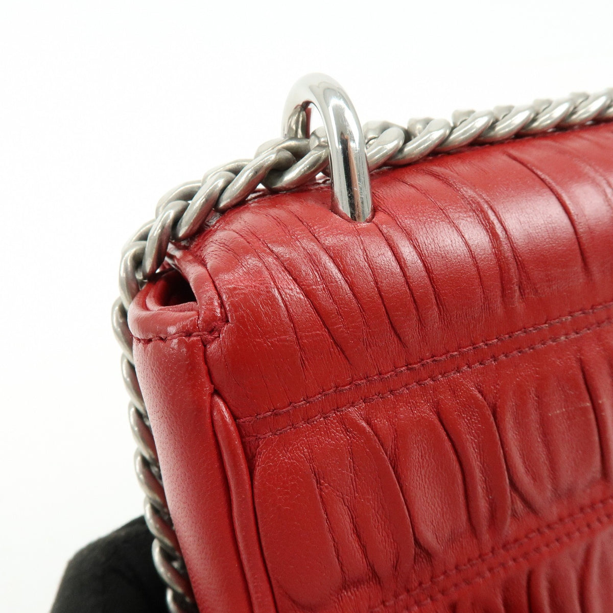 Prada Chain Flap Nappa Gaufre Red Leather Shoulder Bag Bag (Pre-Owned)