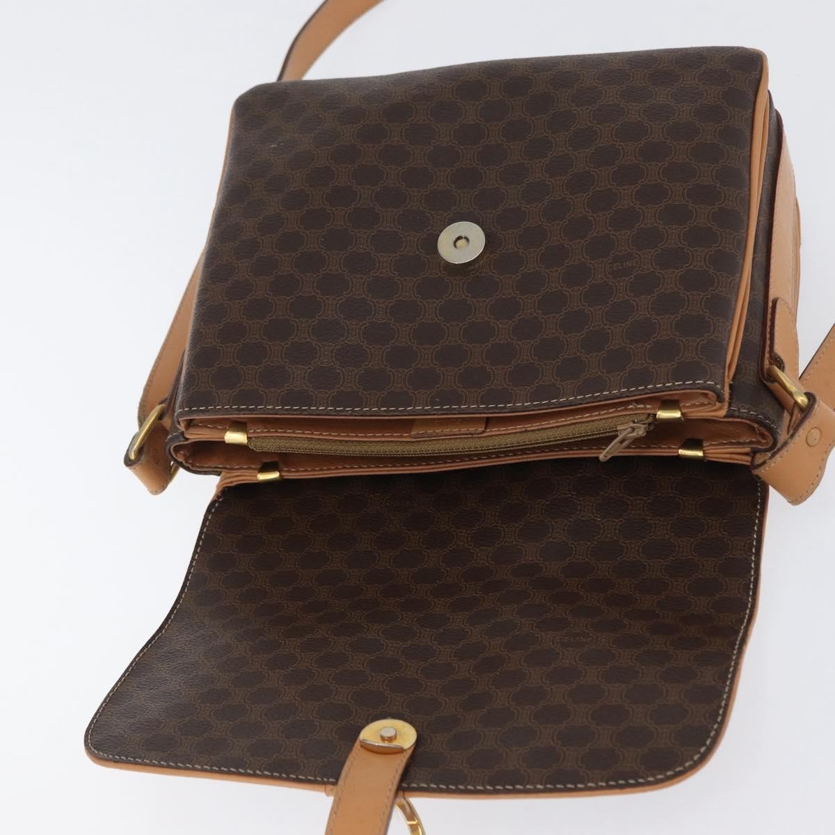 Celine Vintage Macadam Canvas And Leather Brown Canvas Shoulder Bag Bag (Pre-Owned)