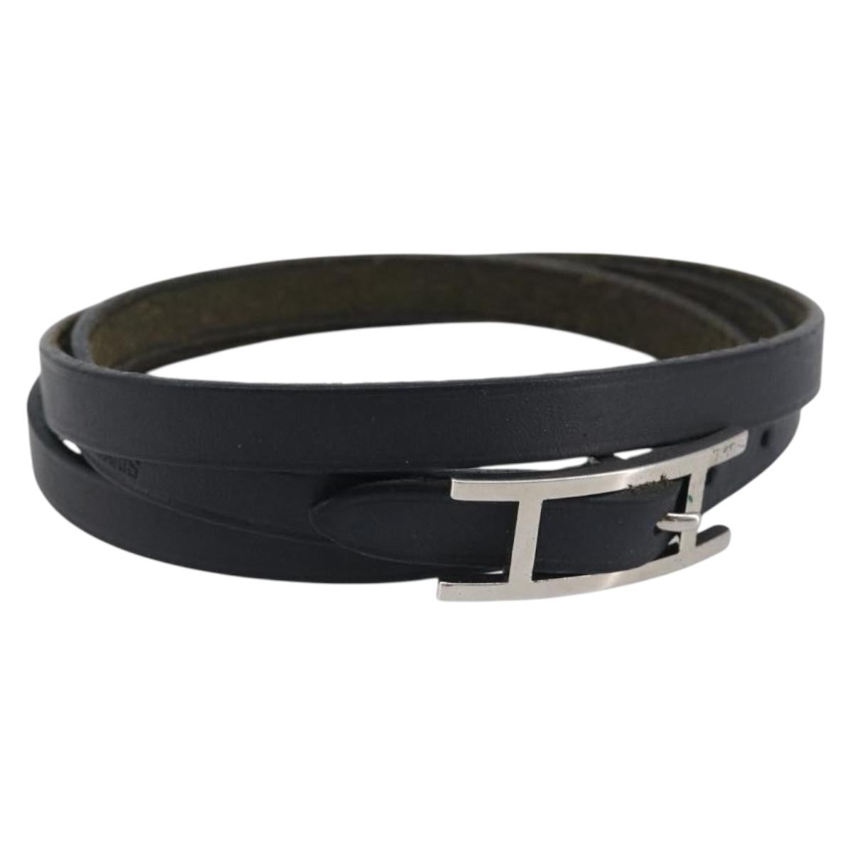 Hermes Hapi 3 Leather With Metal Black Leather Bracelet Jewelry (Pre-Owned)