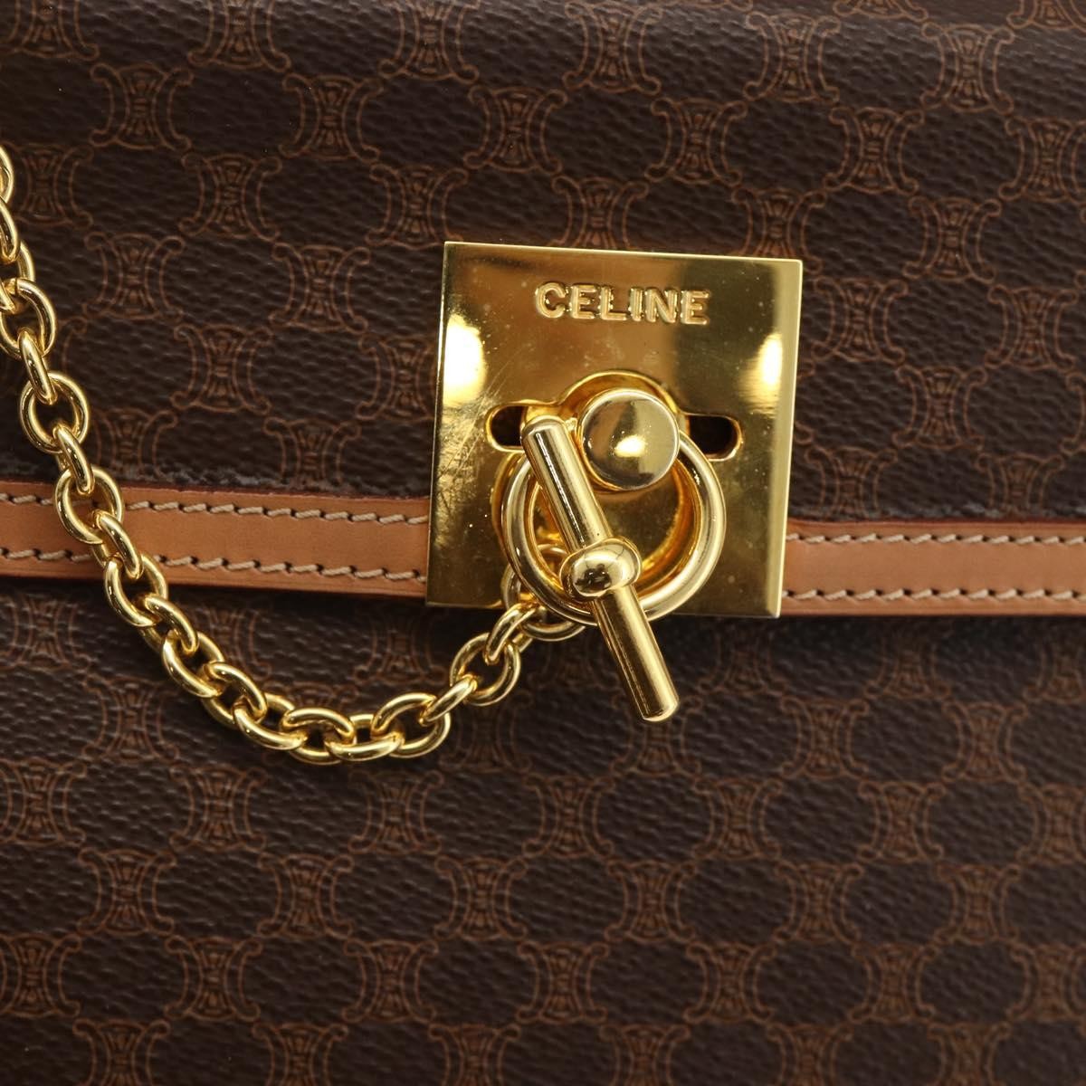 Celine Vintage Handbag Toile Céline Brown Canvas Handbag (Pre-Owned)