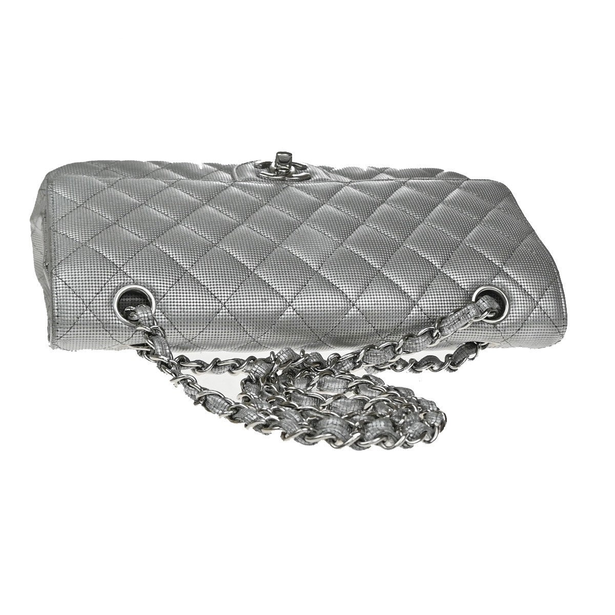 Chanel Classic Timeless Double Flap Pixel Effect Quilted Calfskin Silver Leather Handbag (Pre-Owned)