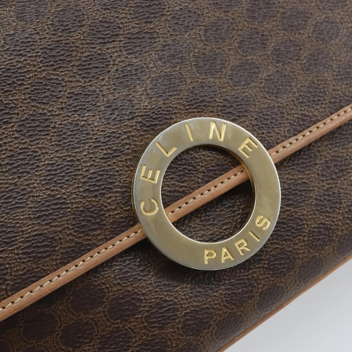 Celine Vintage Macadam Circle Logo Canvas And Leather Brown Pvc Shoulder Bag Bag (Pre-Owned)