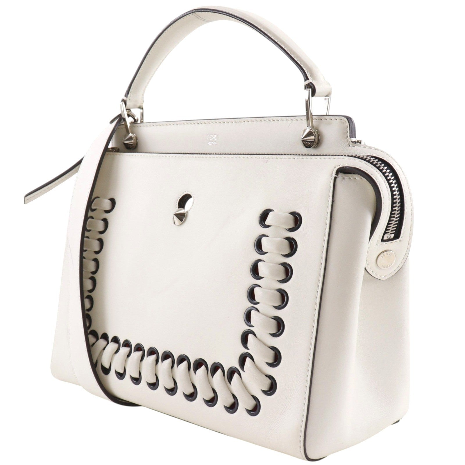 Fendi Dotcom Convertible Satchel Whipstitch Leather White Leather Handbag (Pre-Owned)