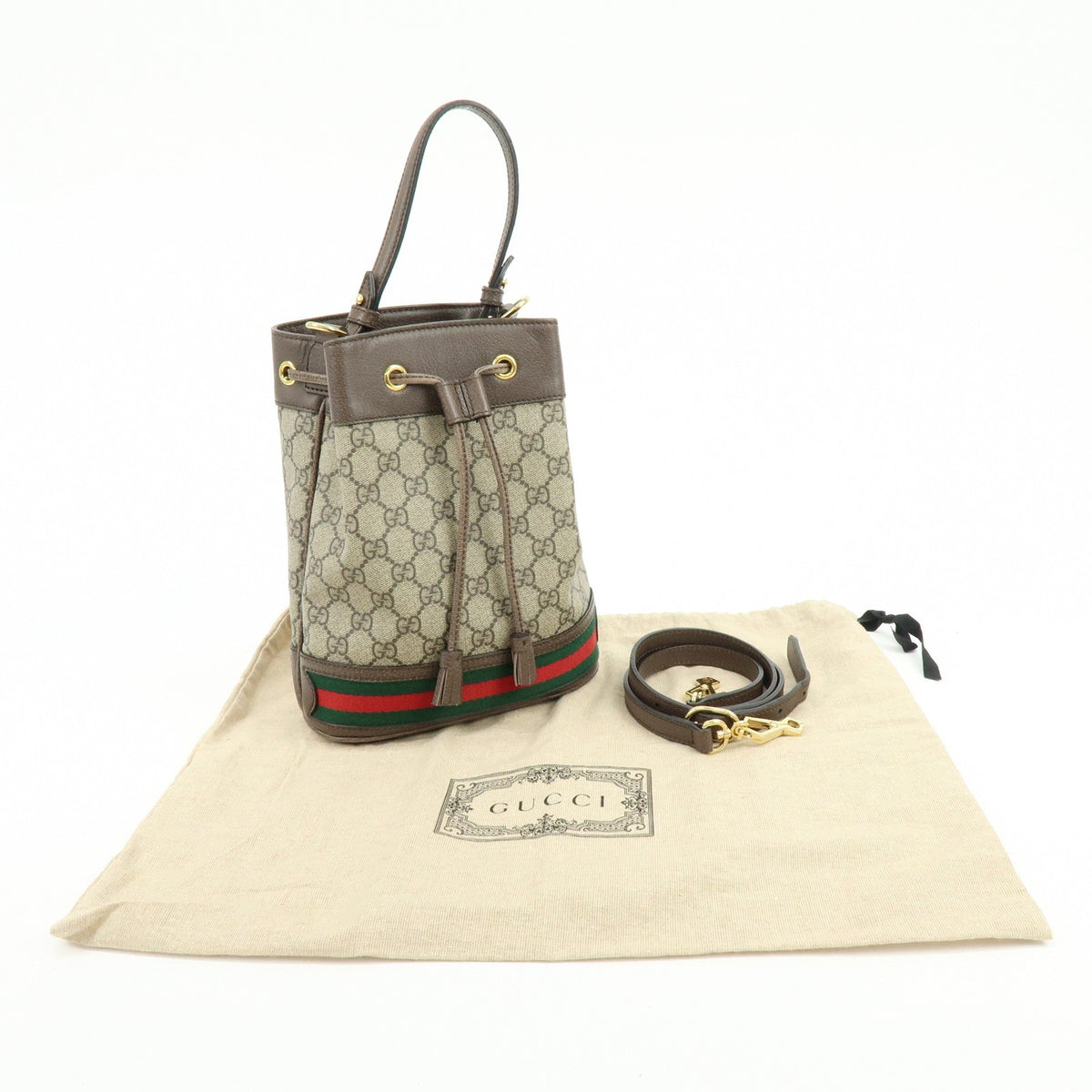 Gucci Ophidia Bucket Gg Coated Canvas Beige Canvas Handbag (Pre-Owned)