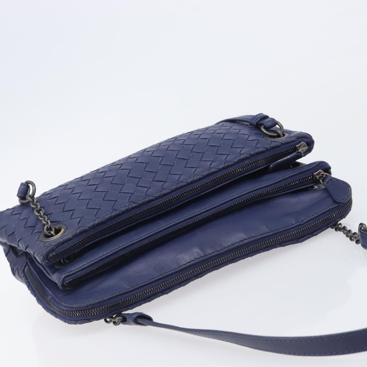 Bottega Veneta Compartment Chain Intrecciato Nappa Blue Leather Shoulder Bag Bag (Pre-Owned)