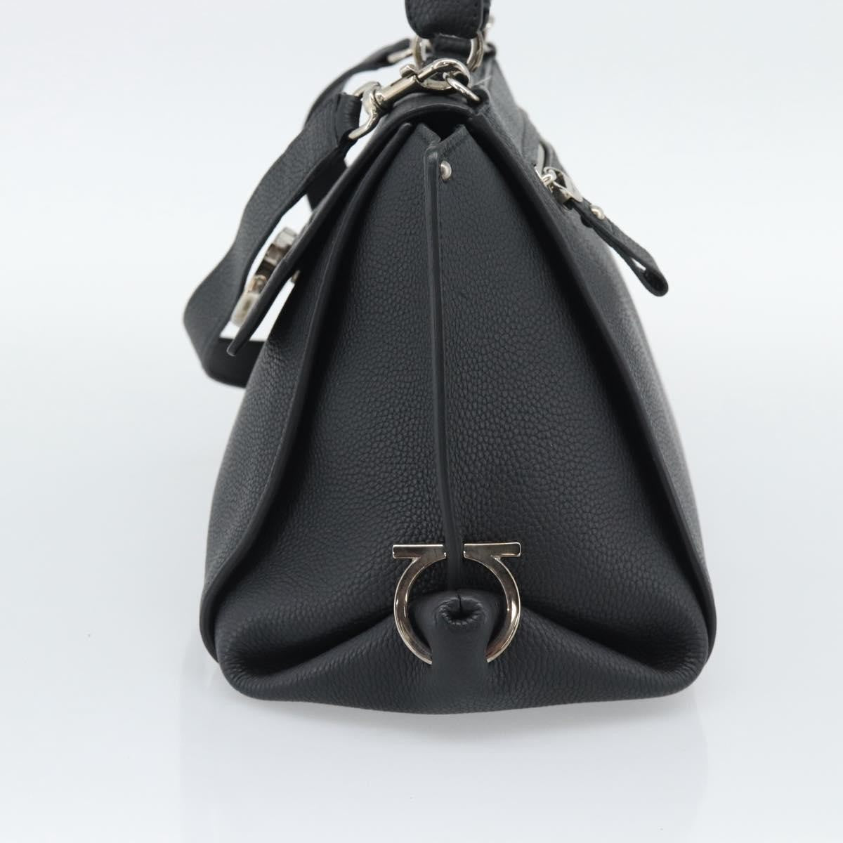 Salvatore Ferragamo Sofia Satchel Grainy Leather Black Leather Handbag (Pre-Owned)
