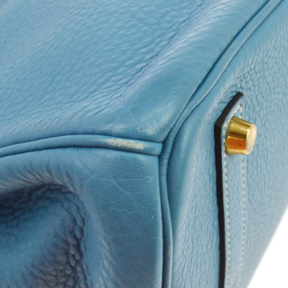 Hermes Birkin Blue Clemence With Gold Hardware Blue Leather Handbag (Pre-Owned)