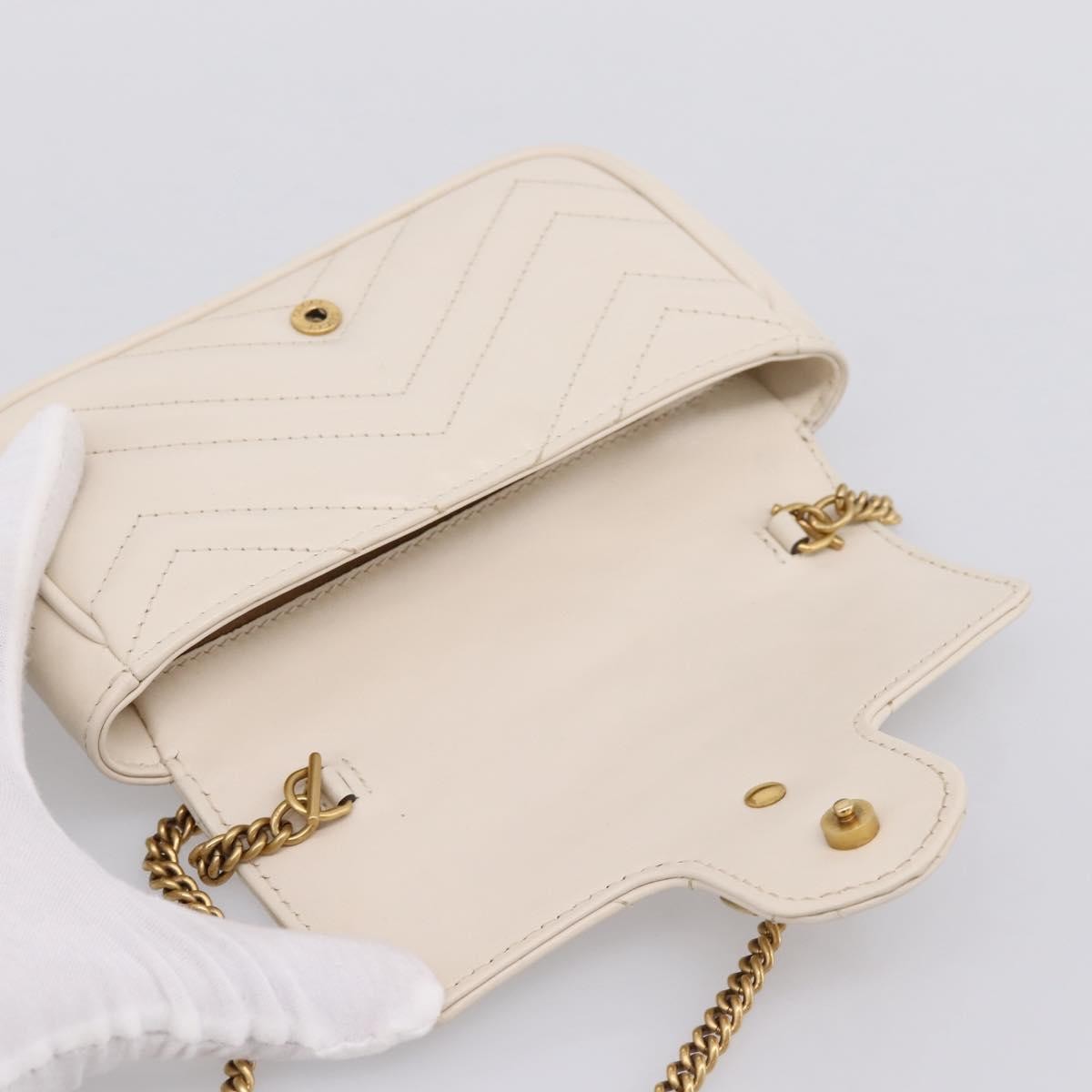 Gucci Gg Marmont Flap Chain Gg Coated Canvas And Leather Beige Leather Shoulder Bag Bag (Pre-Owned)