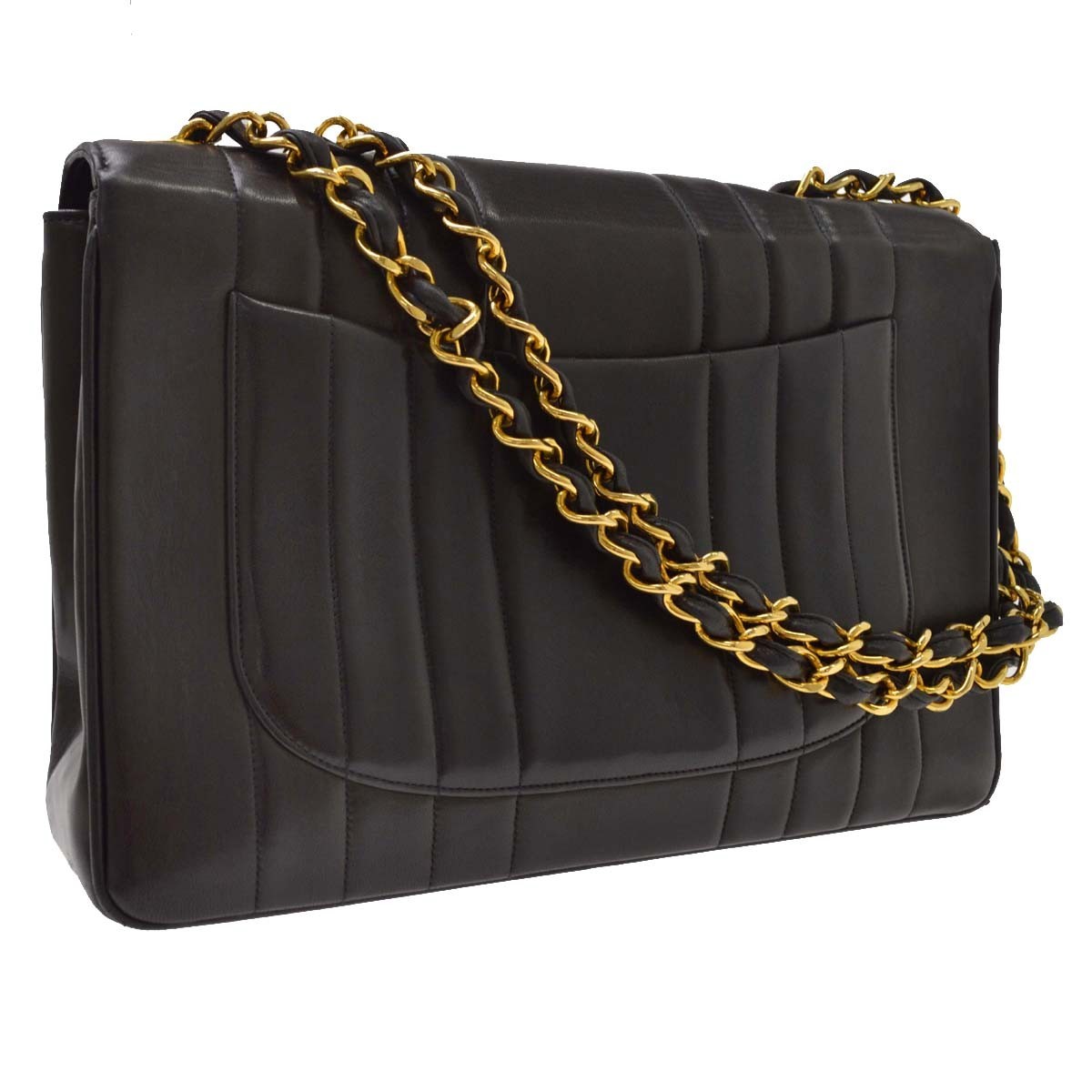 Chanel Vintage Mademoiselle Flap Lambskin Black Leather Handbag (Pre-Owned)