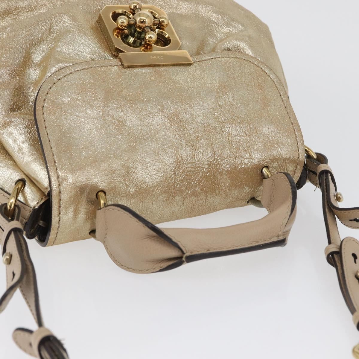 Chloe Elsie Convertible Satchel Leather Gold Leather Handbag (Pre-Owned)