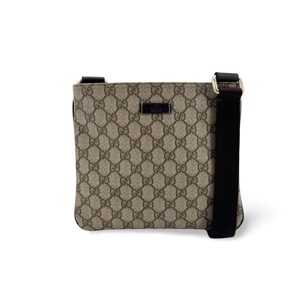 Gucci Zip Top Messenger Gg Canvas With Leather Black Canvas Shoulder Bag Bag (Pre-Owned)