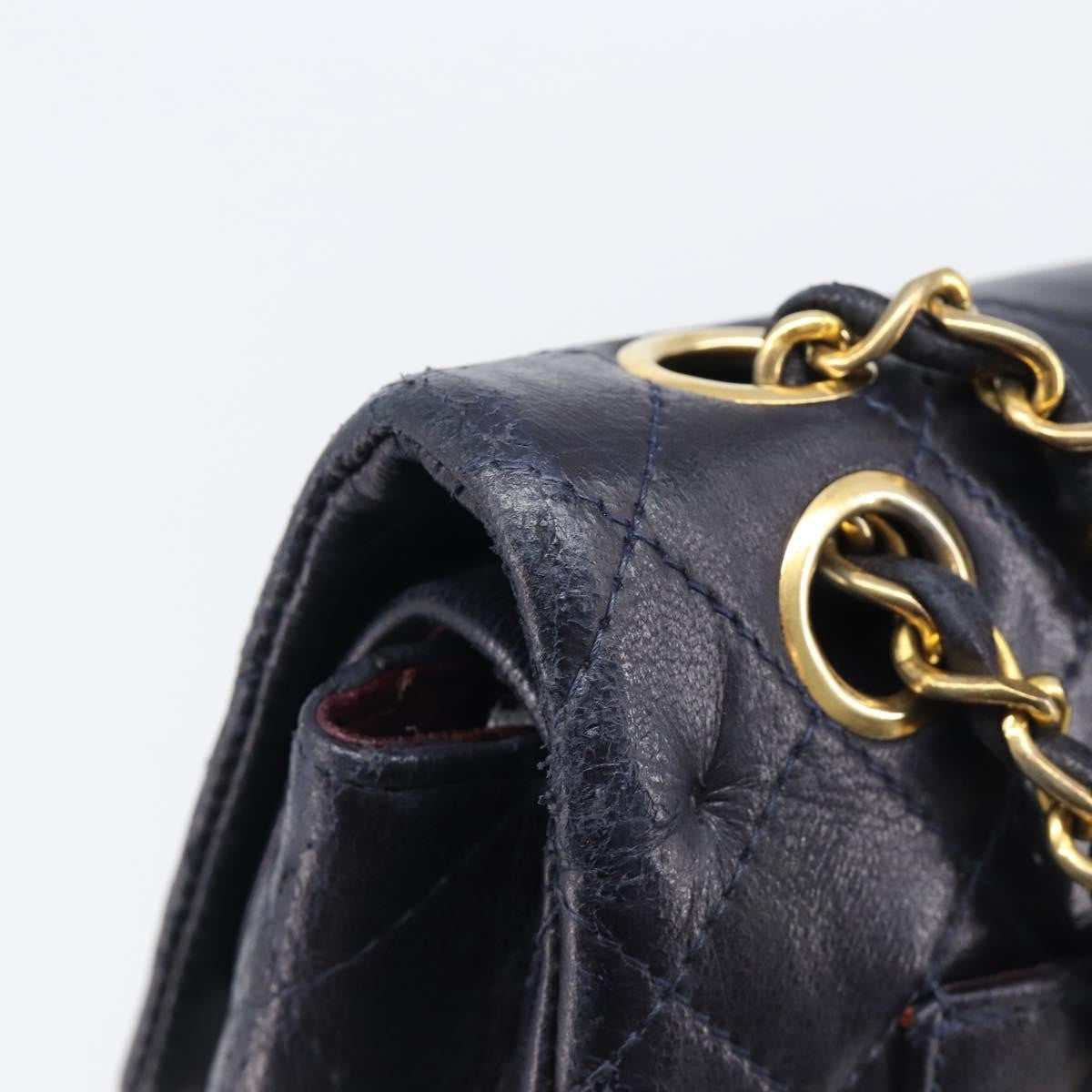 Chanel Timeless - Classic Double Flap Quilted Lambskin Navy Leather Handbag (Pre-Owned)