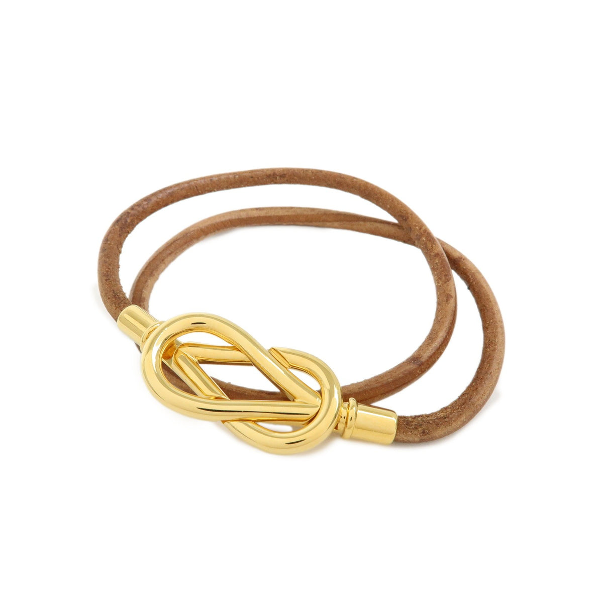 Hermes Jumbo Hook Choker Woven Leather And Metal Brown Leather Necklace Jewelry (Pre-Owned)