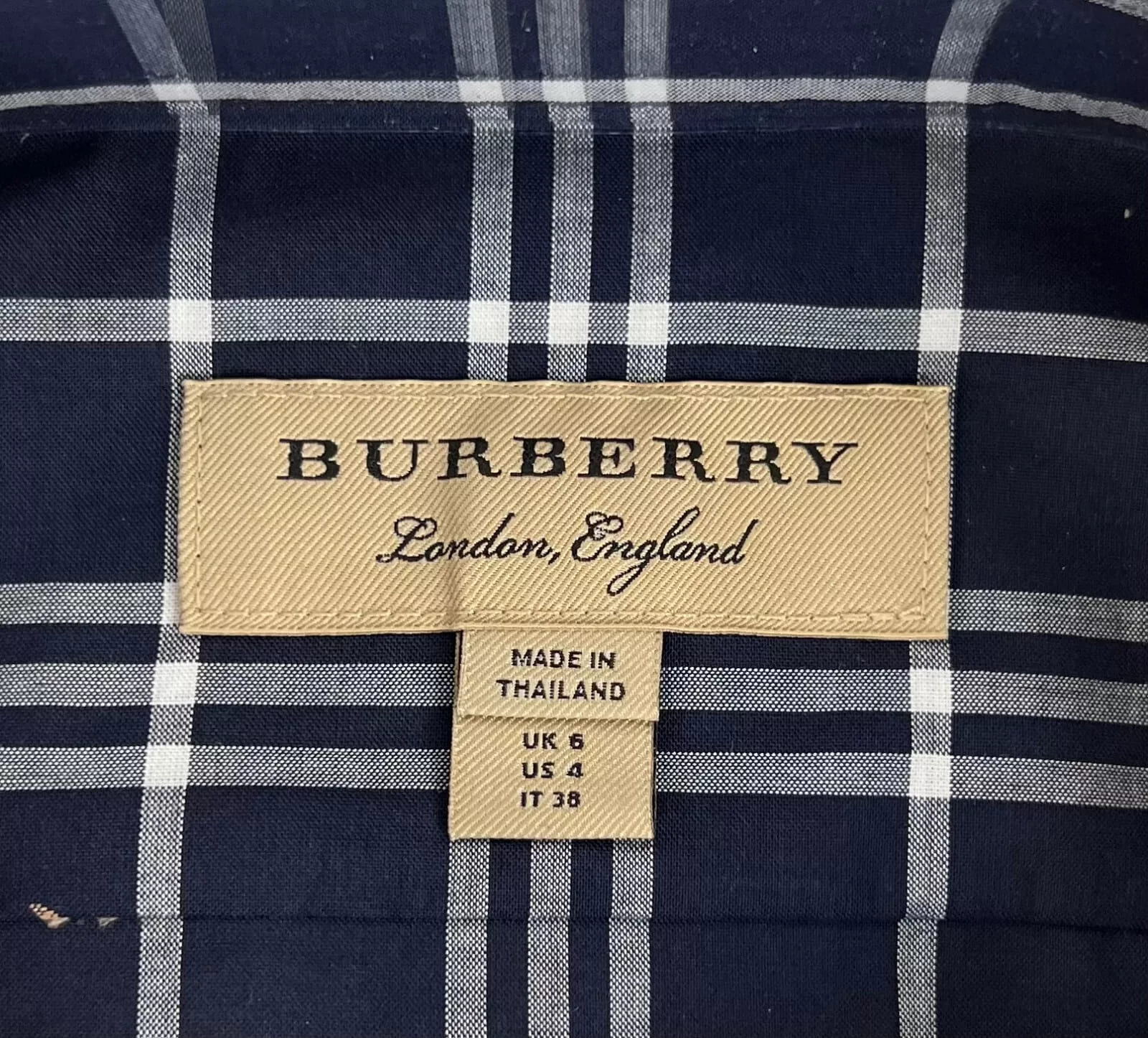 Burberry Women's Navy Checkered Button Up Dress Shirt (38 IT / 6 UK / 4 US)
