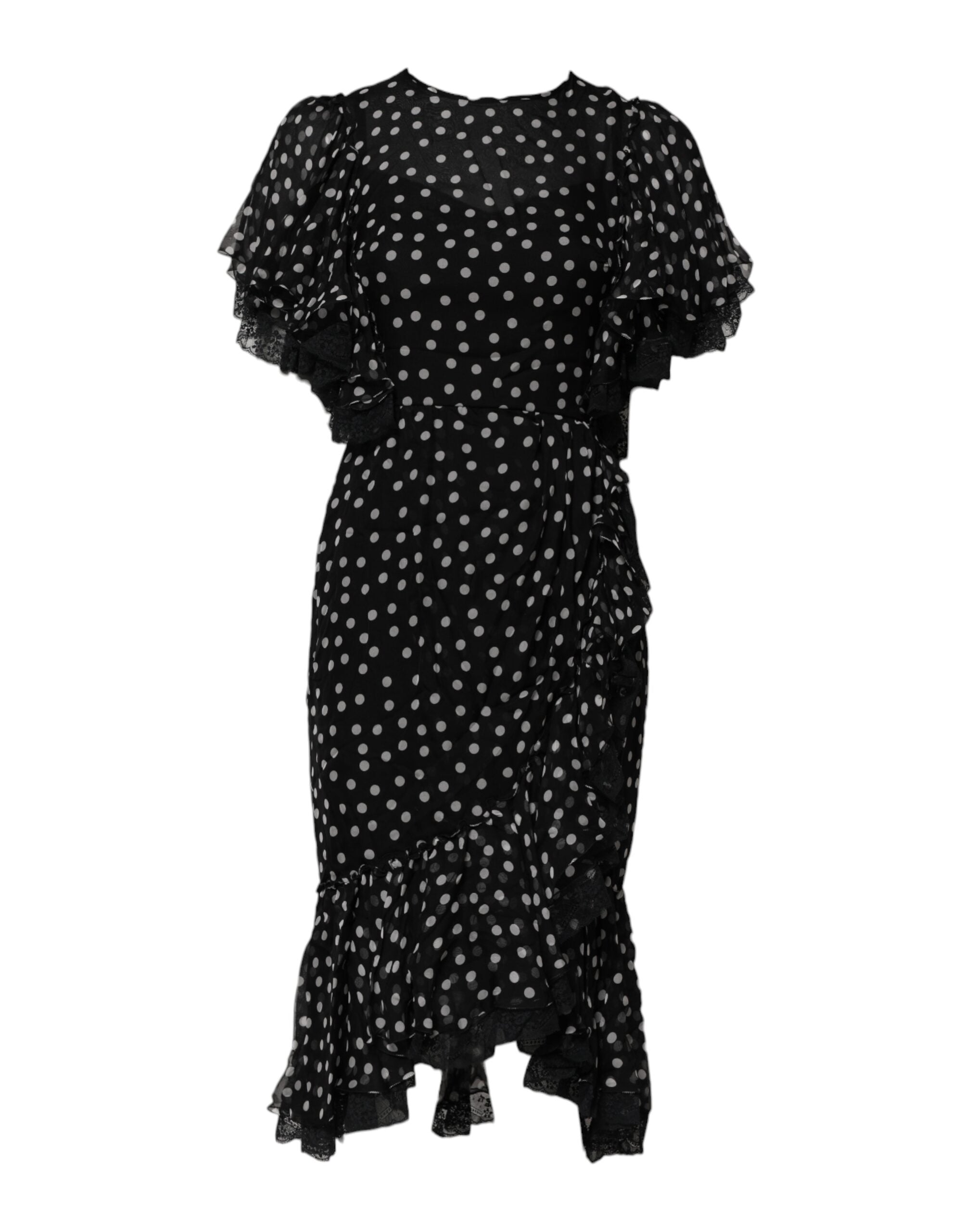 Dolce & Gabbana Black White Lace Polka Dot Chiffon Women's Dress