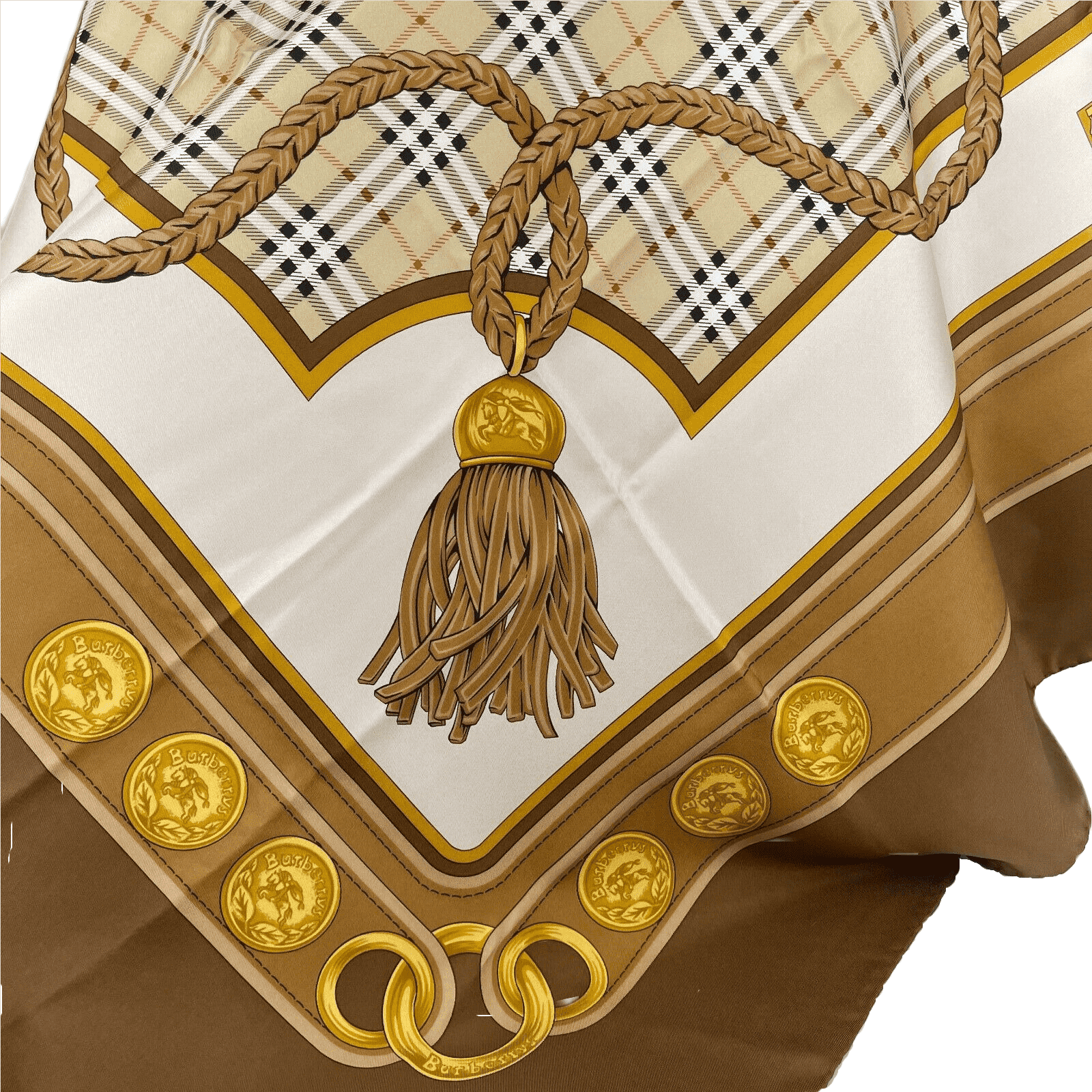 New Burberry Women's Brown Silk Large Scarf Shawl with Horse Tassel Print