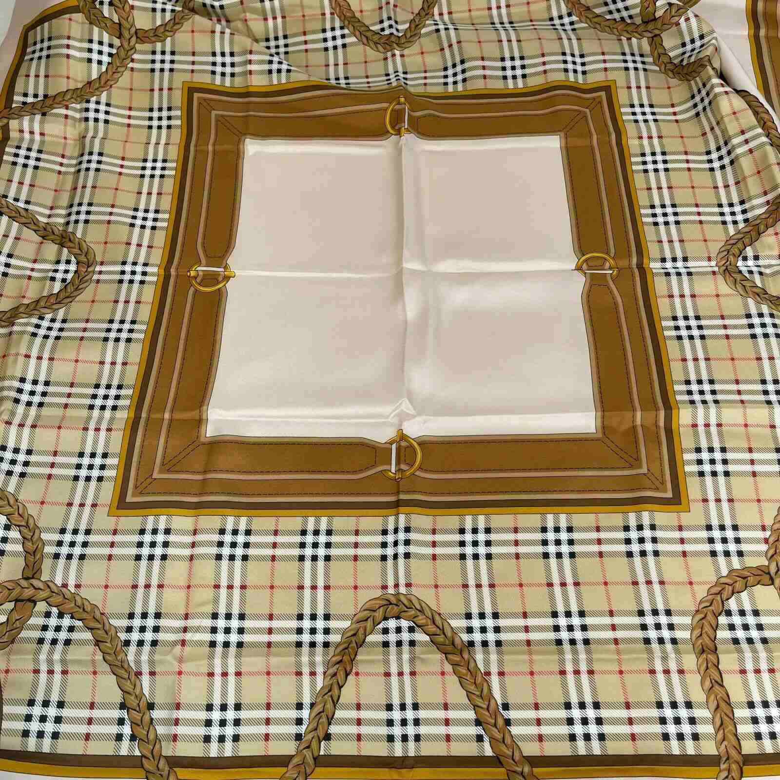 New Burberry Women's Brown Silk Large Scarf Shawl with Horse Tassel Print