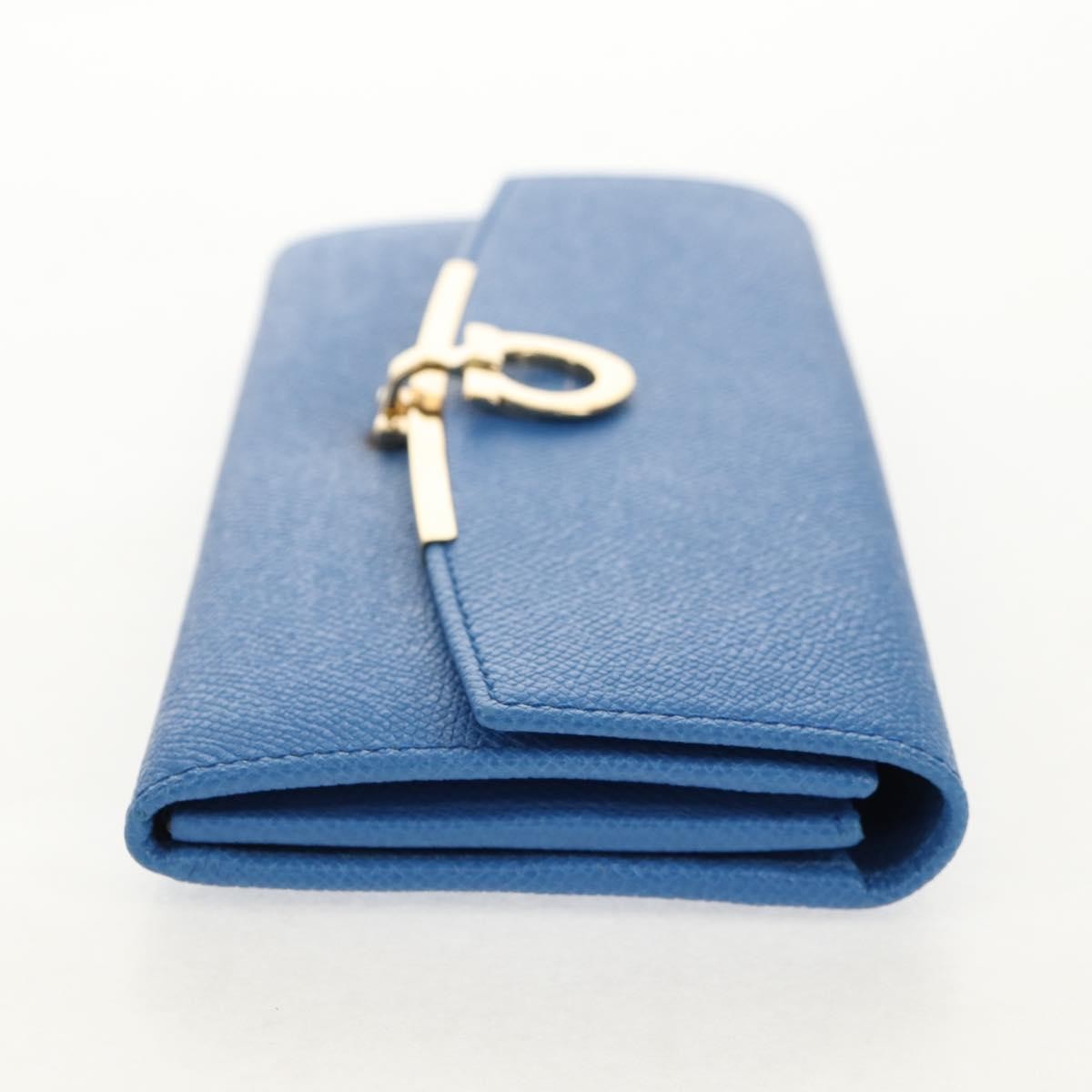 Salvatore Ferragamo Gancini Flap Continental Leather Blue Leather Wallets Accessory (Pre-Owned)