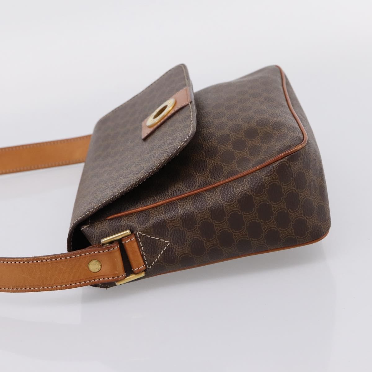 Celine Vintage Macadam Circle Logo Canvas And Leather Brown Canvas Shoulder Bag Bag (Pre-Owned)
