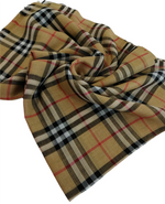 New Burberry Classic Gauze Vintage Brown Checker Wool Silk Scarf