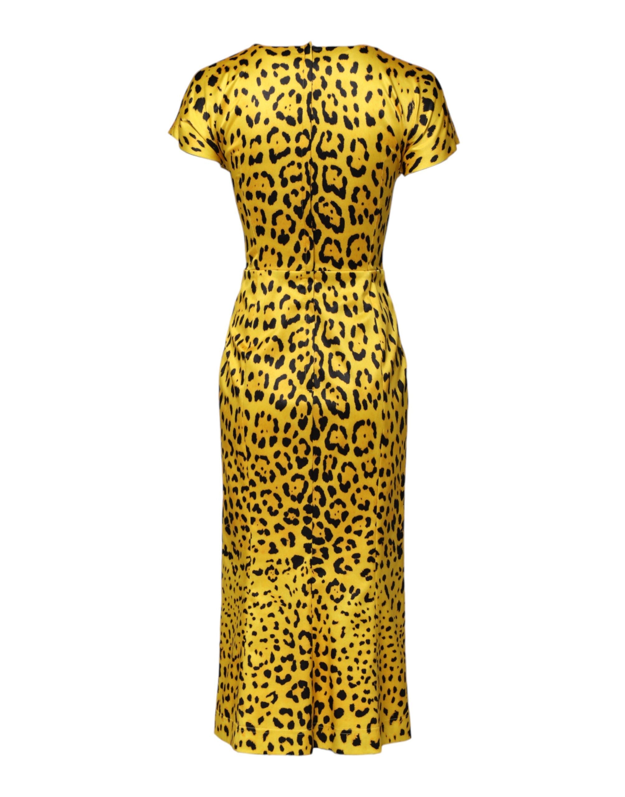 Dolce & Gabbana Yellow Polyester Leopard Midi Sheath Women's Dress