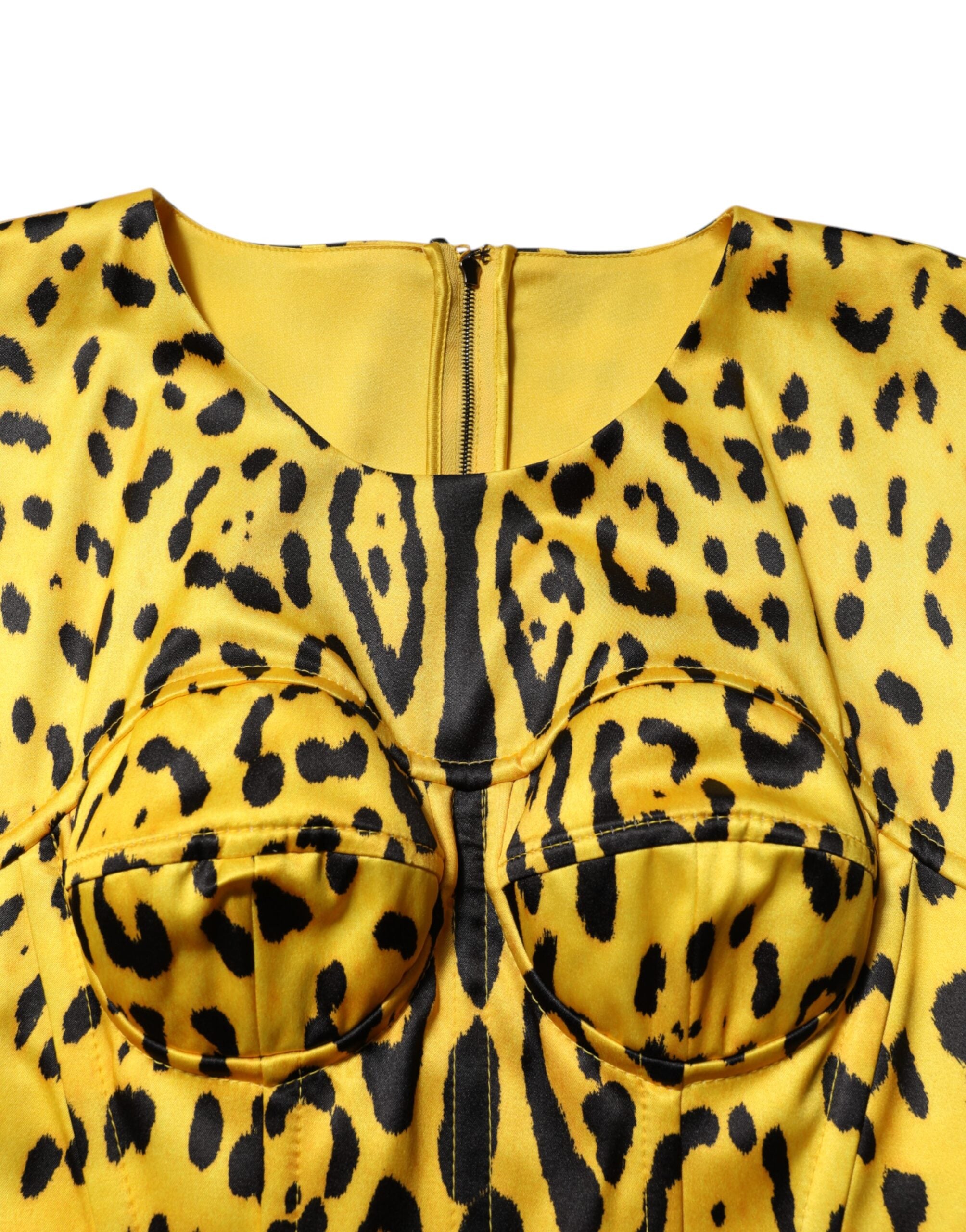 Dolce & Gabbana Yellow Polyester Leopard Midi Sheath Women's Dress