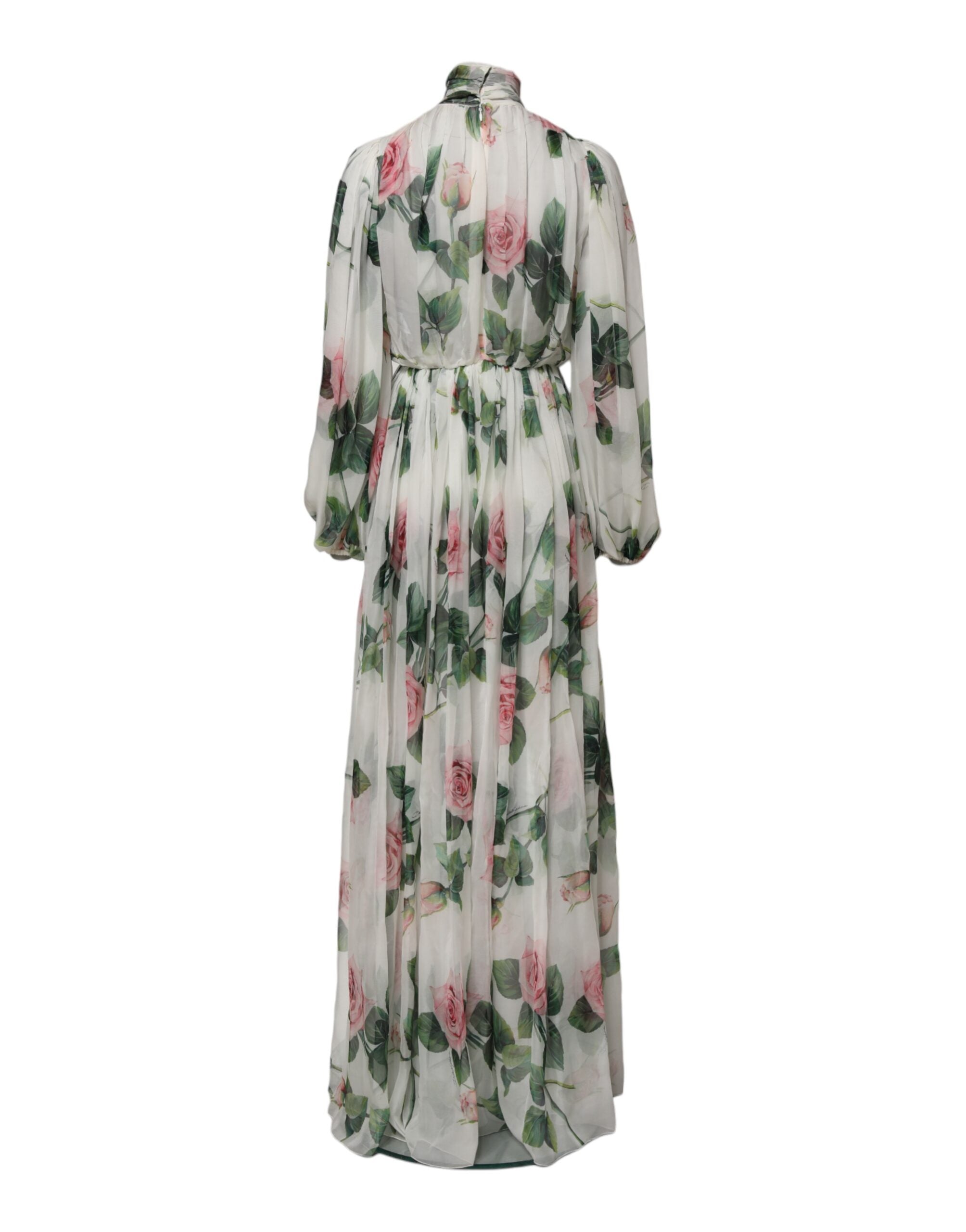 Dolce & Gabbana White Floral Roses Silk Maxi Long Gown Women's Dress (Pre-Owned)