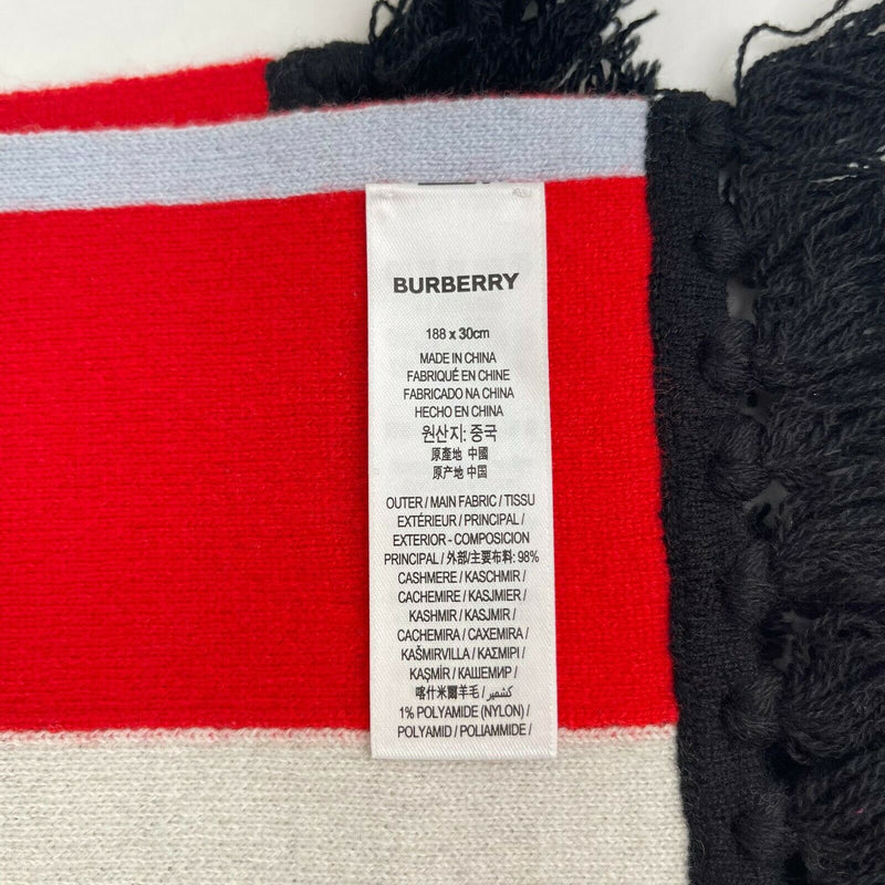 New Burberry Women's Blue/Red/White Cashmere Long Scarf with Logo 80185971