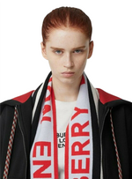New Burberry Women's Blue/Red/White Cashmere Long Scarf with Logo 80185971