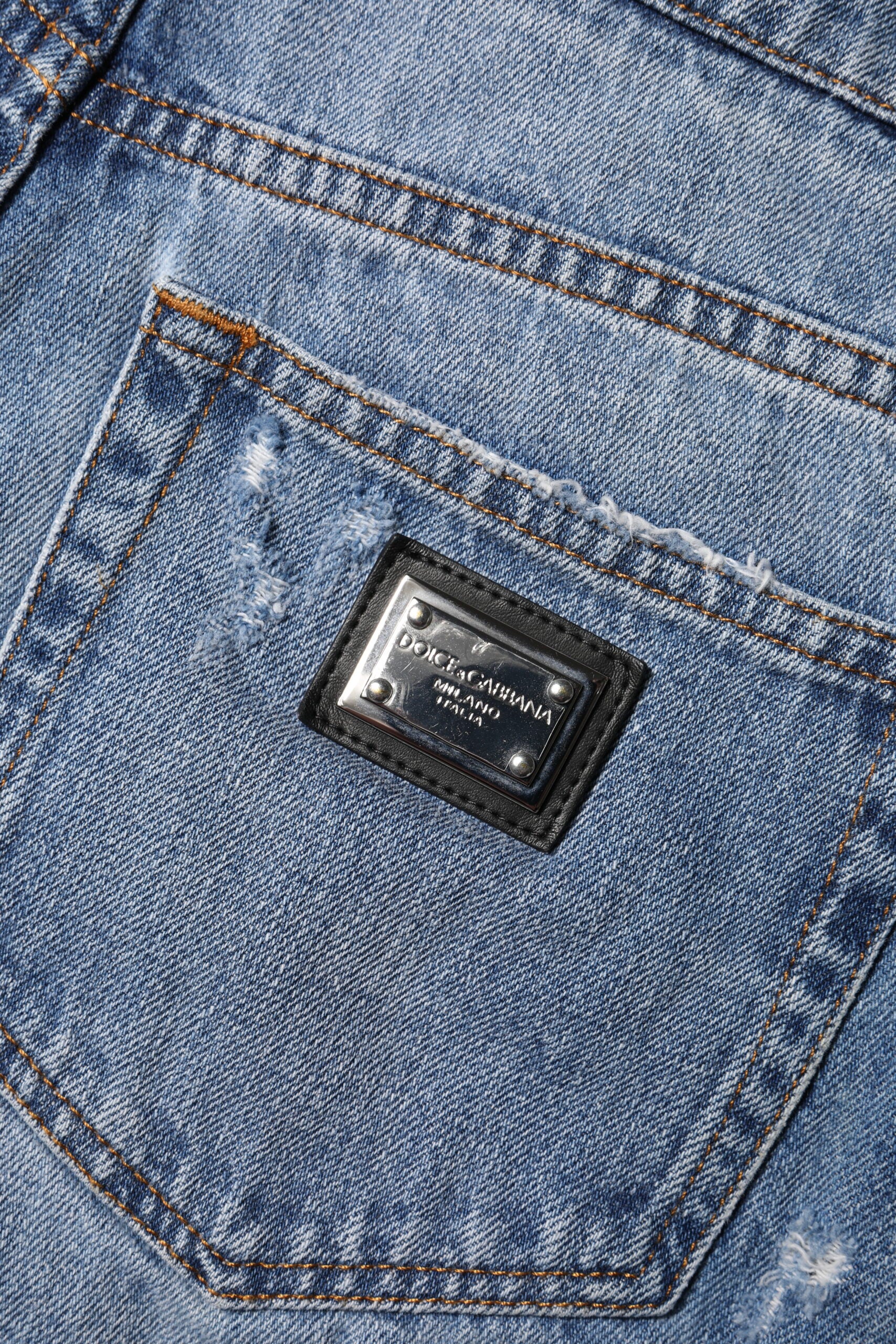 Dolce & Gabbana Blue Logo Plaque Denim Cotton Hot Pants Women's Shorts