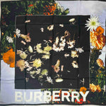 New Burberry Women's Black Silk Square Scarf with Flower Print